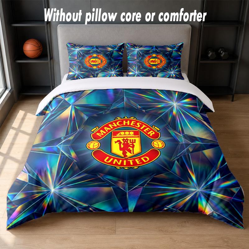 Manchester United Design Bed Bedding Set 1 Duvet Cover + 2 Pillowcases Soft Breathable Household Bed Linens