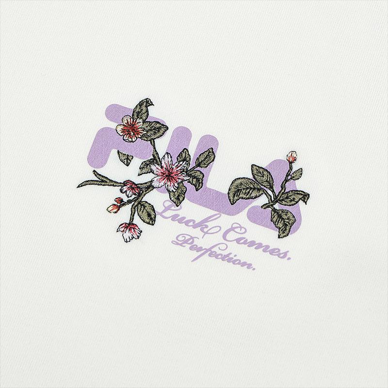 FILA Heritage Series Garden Logo Pattern Printed Knit Short Sleeve T-Shirt Women Tops Light-Beige F11W518102F-IV