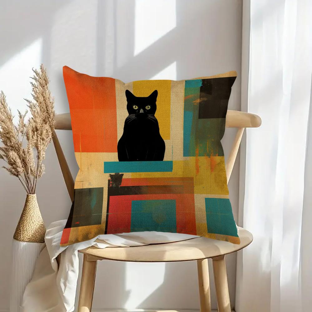 Black Cat Pillowcase Wedding Decorative Linen Pillow Case For Home Pillow Cover 45X45(One Sides)
