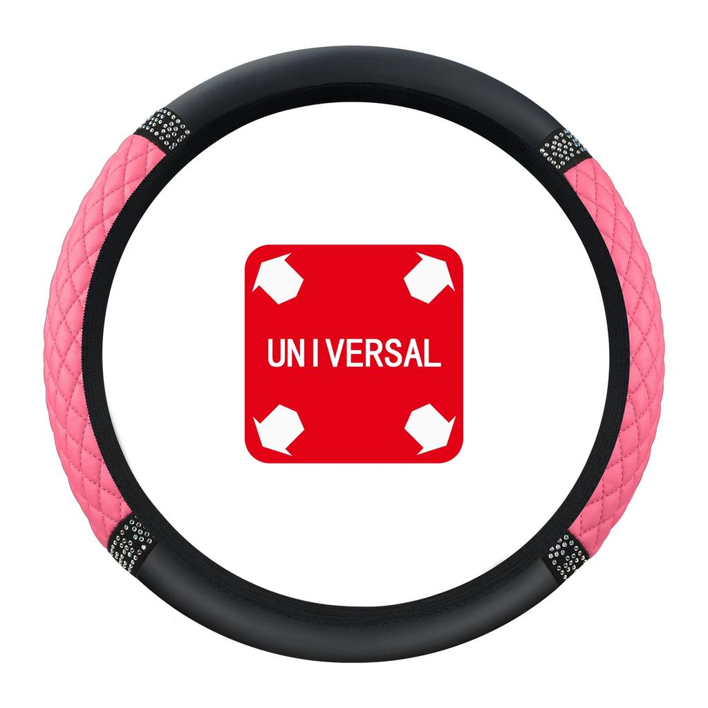 1PC Car Steering Wheel Cover High-grade Women's Splice Diamond Insert Without Inner Ring Non-slip PU Elastic Handlebar Cover