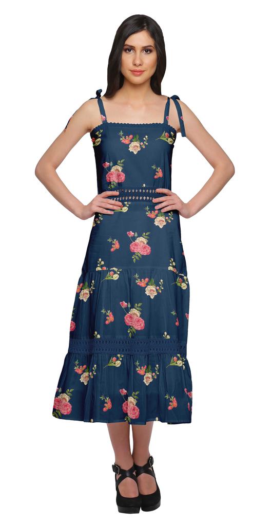 Moomaya Printed Adjustable Shoulder Strap Women Casual Sleeveless Long Dress
