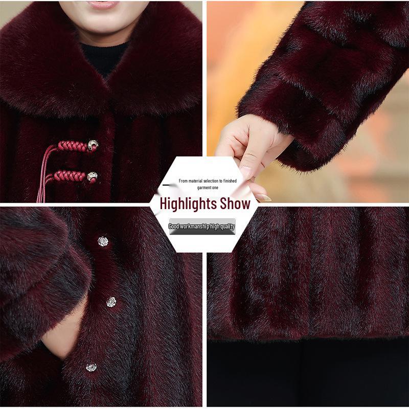 Mink Velvet Mid-Length Winter Coat for Middle-Aged & Elderly Women