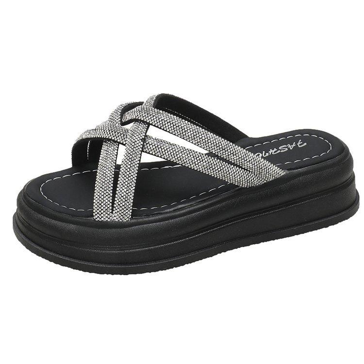 Internet celebrity platform slippers women's 2024 new summer fashion versatile wear wedge heel sponge cake beach cool slippers
