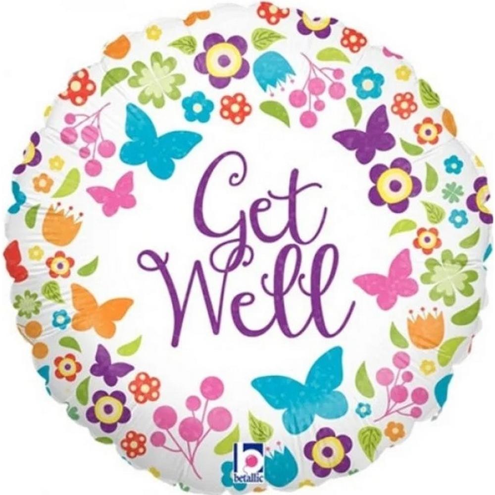 Oaktree Get Well Holographic Flowers And Butterflies Foil Balloon