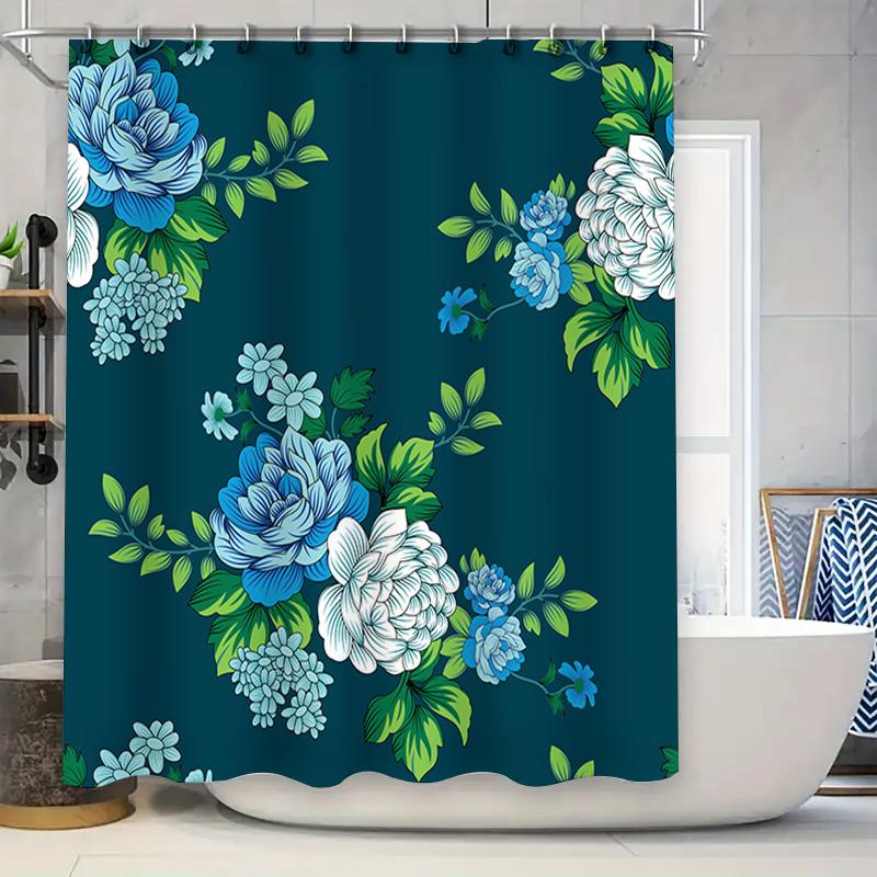 

Modern Blue Green Shower Curtain Bathroom Decor Floral Print Waterproof Fabric Bath Room Decoration Custom Size Available - 90x180cm
