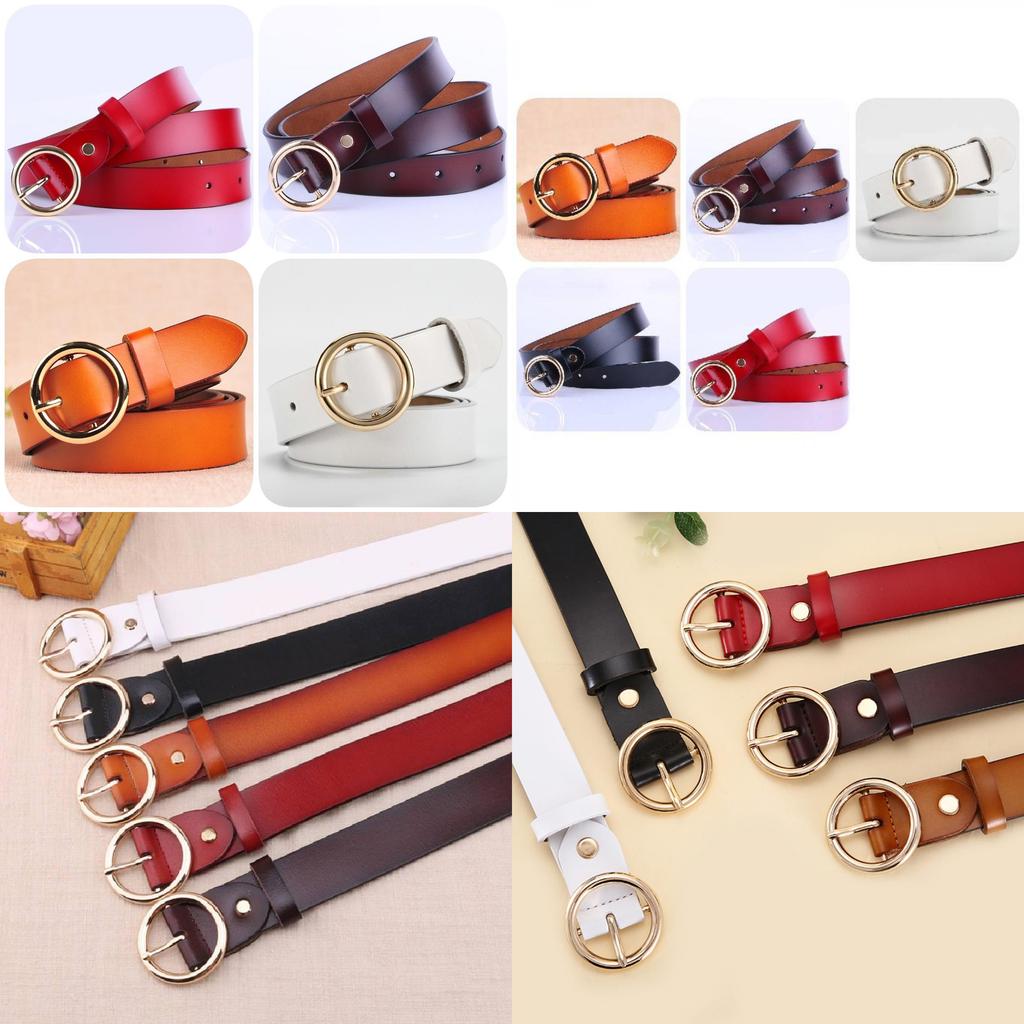 Fashionable Vintage Women's Leather Belt Made Of Genuine Cowhide With Round Buckle For Stylish Outfits And Everyday Wear