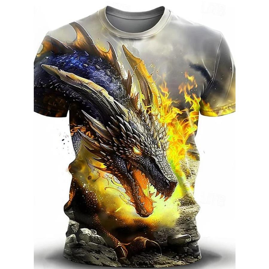 Summer Men\'s Casual T-Shirt Graphic Dragon Casual Subculture 3D Print T-Shirt Outdoor Sports Comfortable Tops Street T-Shirt