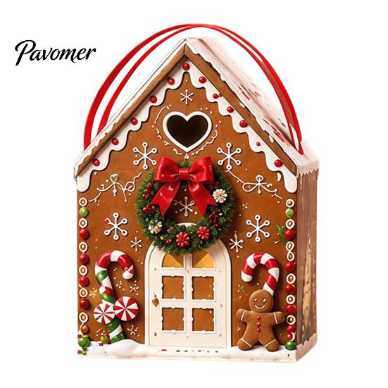 Holiday Treat Containers Christmas House Shaped Candy Boxes with Handles, Festive Cottage And Cookie Packaging for Cookies Party Favors Decorations