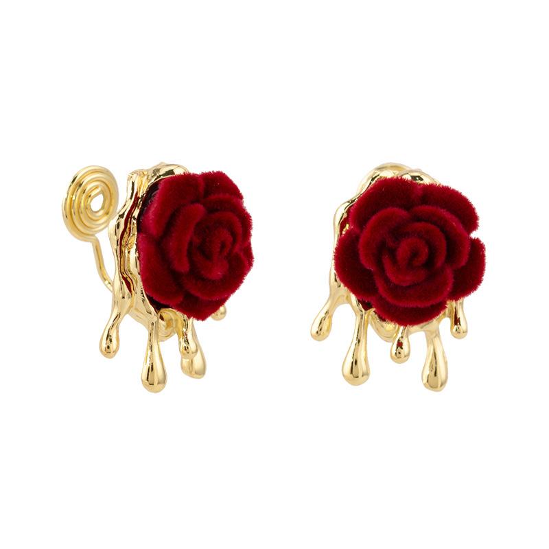 

Серьги Vintage Rose из красного бархата, модные, элегантные, с защитой от комаров, без отверстий для ушей
