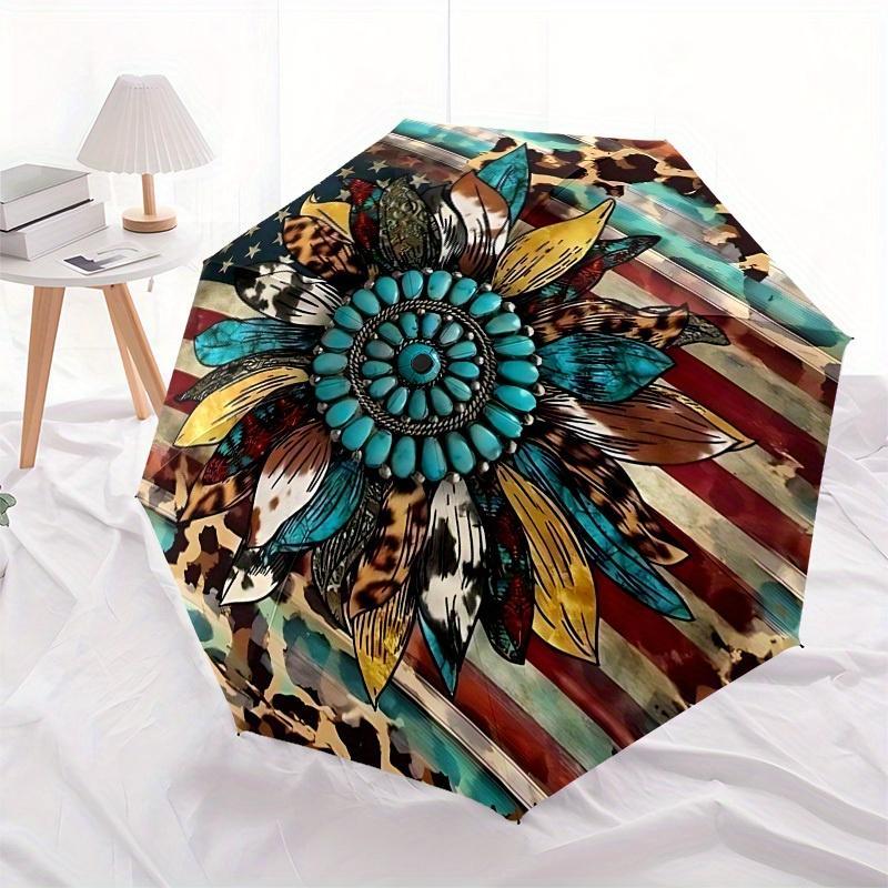 1pc Floral Design Themed Umbrella, 8 Rib Frame,Automatic Opening 3 Fold Umbrella, Lightweight and Durable Couple Umbrella-052