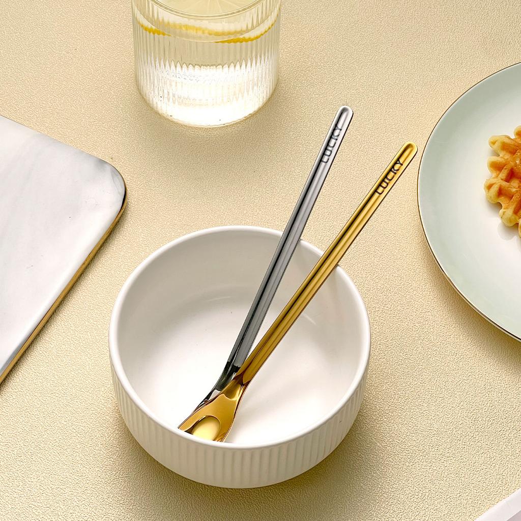304 Stainless Steel Coffee Spoon Long Handle Stirring Spoon Reusable Ice Cream Dessert Spoon Teaspoon Kitchen Tableware
