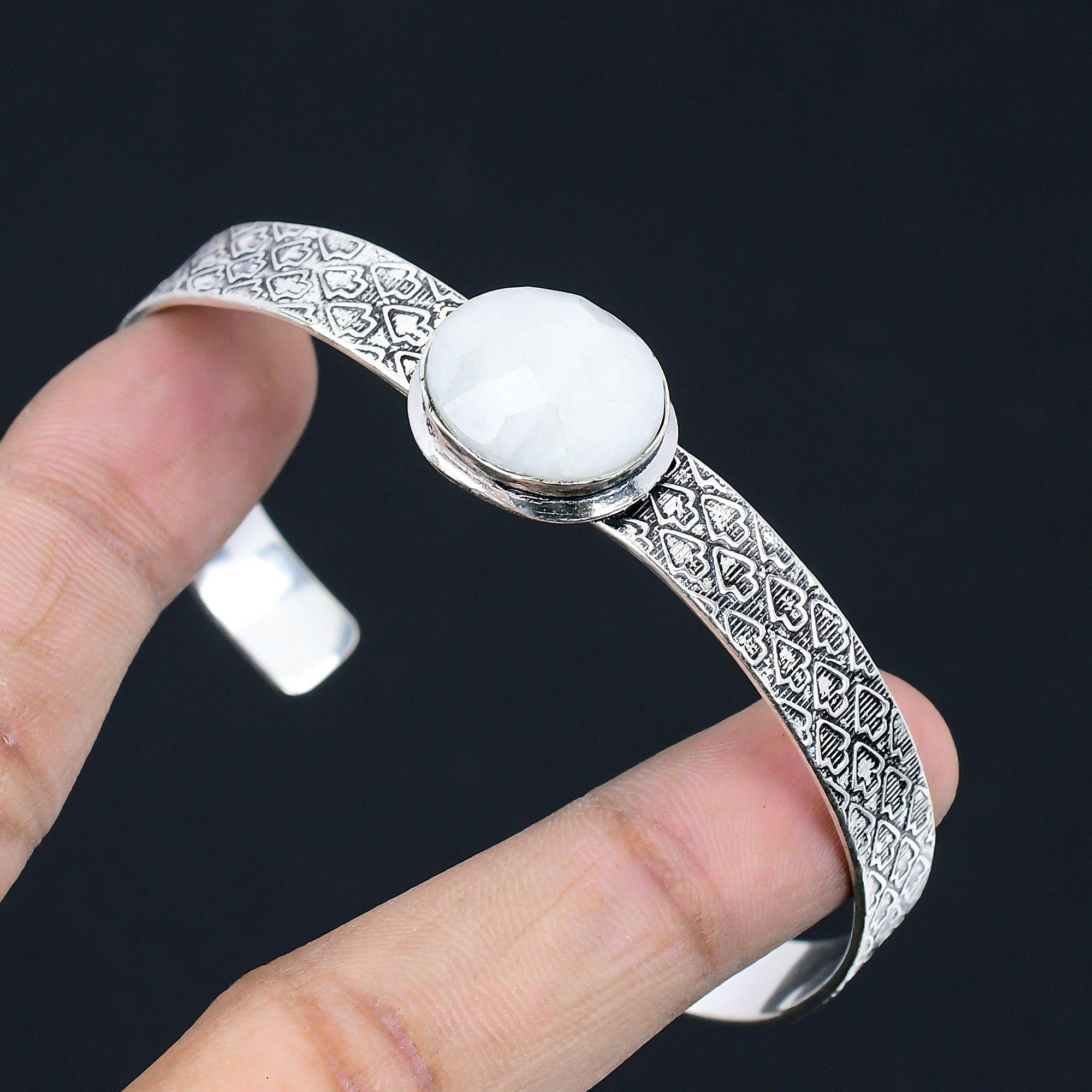 

Oval Crown Chakra Natural Rainbow Moonstone 925 Silver Sister New Bangle Jewelry Adjustable