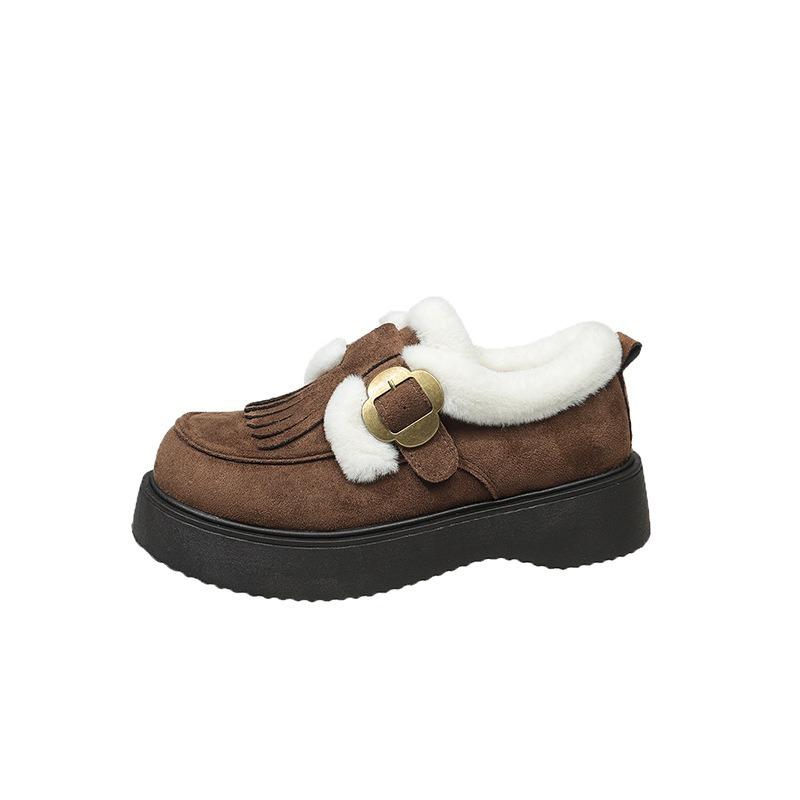 

Autumn and winter new inner height increase big head short boots women s casual retro velvet warm thick-soled lazy shoes 40 кофейный