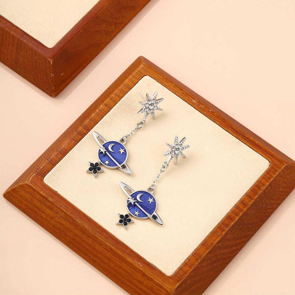 Dripping Oil Cartoon Cosmic Blue Star High-end Earrings