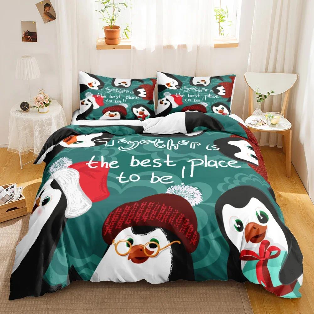 Penguin Bedding Set Twin Cute Animal Pattern Kids Teen Duvet Cover Set 3Pcs Cute Cartoon Penguin Animal Pattern Duvet Cover
