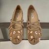 Novelty Suede Embroidery Ballet Flats Women Fashion Round Toe Soft Sole Elegant Mary Jane Shoes Comfort Outdoor  Shoes