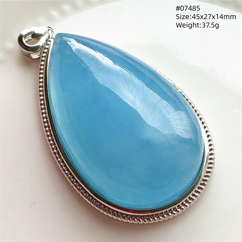 Natural Blue Aquamarine Oval Pendant Jewelry For Women Men Dark Aquamarine Necklace Fashion Brazil AAAAAA
