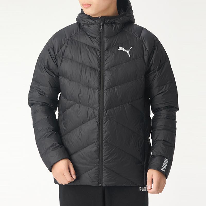 Puma Logo Warm Windproof Hooded Down Jacket Men Outerwear Black 585315-01