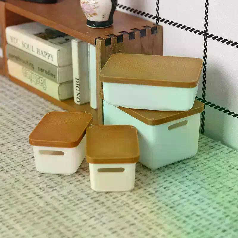 4pcs Mini Storage Case with Cover 112 Dollhouse Miniature Food Box Model Doll House Accessories Toy