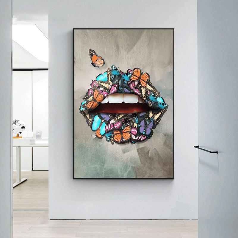 

Золотые губы и бабочка граффити холст печать современный скандинавский настенный постер для декора гостиной 20x30cm