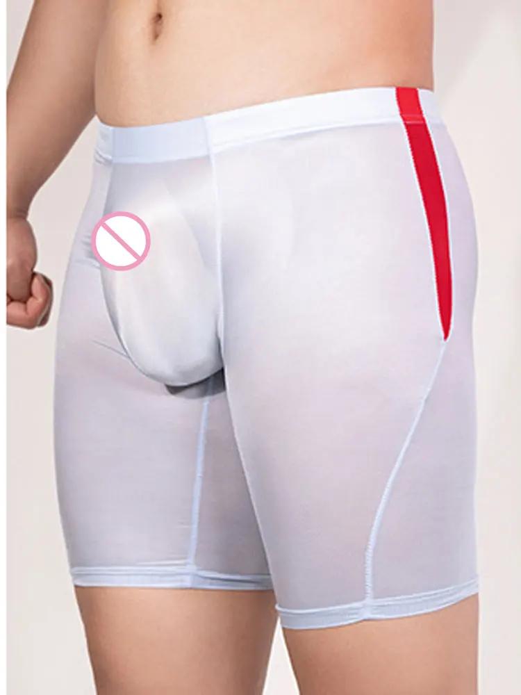 Sexy Oil Shiny Smooth Shorts For Men Bulge Pouch Shapewear High Elastic Sheer Transparent Boxer Gym Man Clothing Leggings Slim