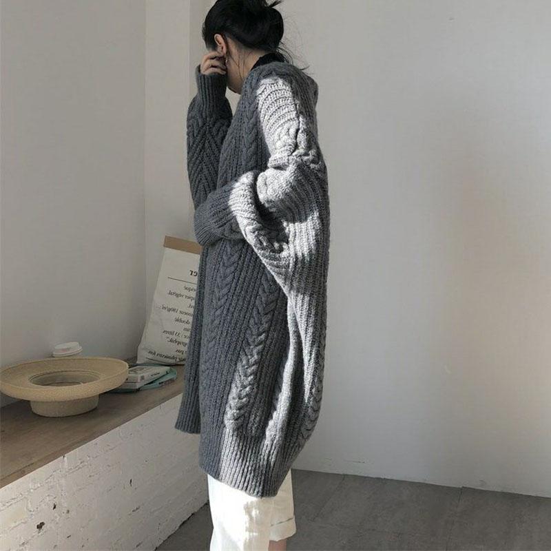 Femei coreeană ocazional pulover lung Cardigan Ooffice Lady moale confortabil solid vrac mâneci lungi cu mâneci liliac tricotate paltoane