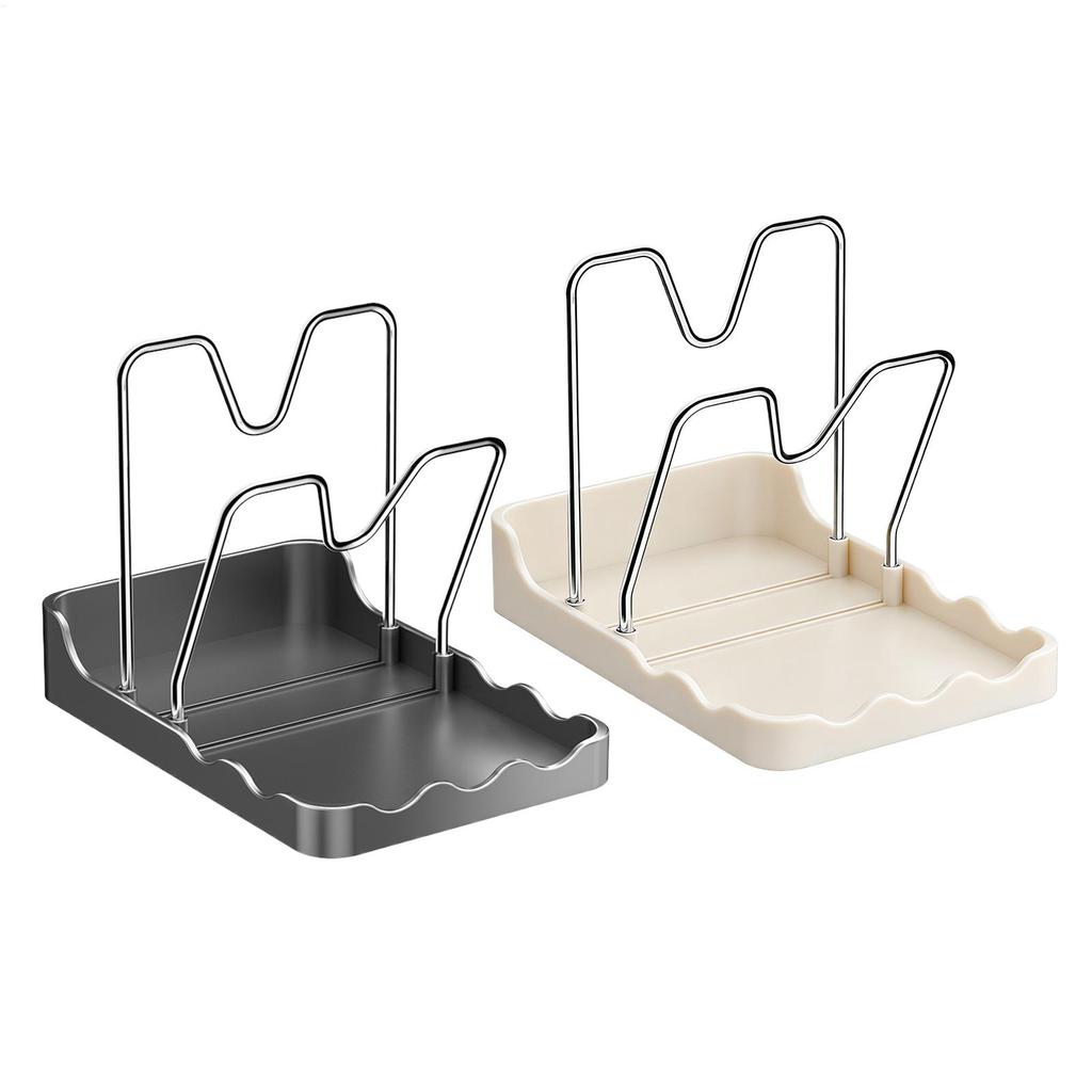Pan Lid Organizer Vertical Spoon Rest with Drip Tray Stainless Pots Pans Lid Organizer for Kitchen Baking Cooking Pantry Counter