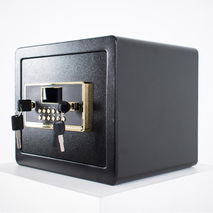 Pancerny domowy sejf z zamkiem elektronicznym i kluczem 30x36x30 cm czarny