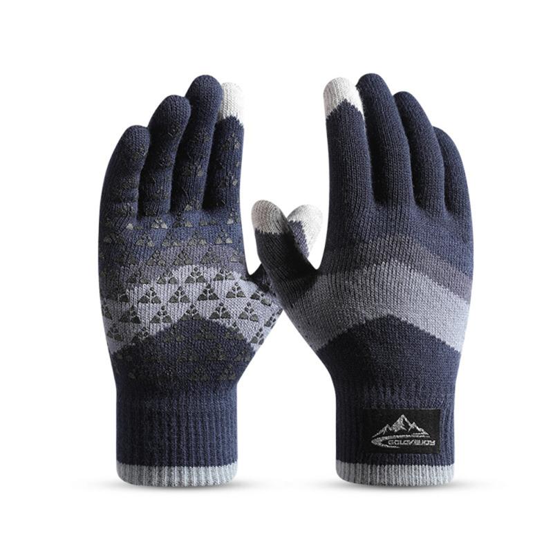 1 Pair Of Knitted  Gloves Touch Screen Thicken Warm Wool Cashmere Gloves For Outdoor Hiking Cycling