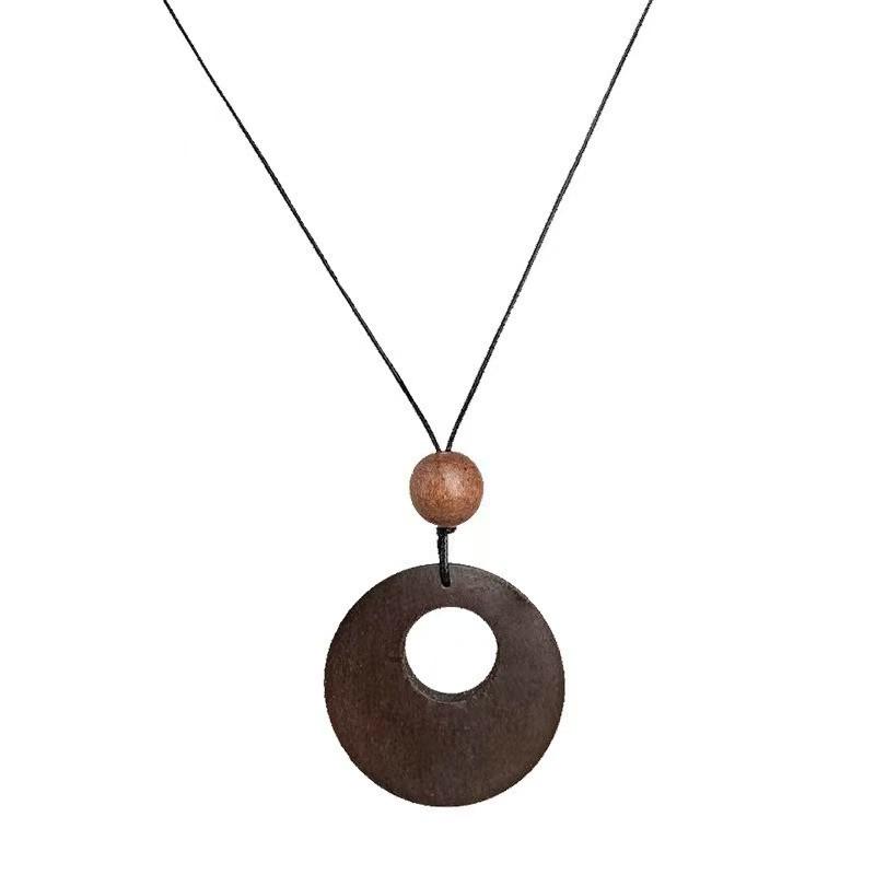 Ethnic style Zen long round necklace Bohemian new Chinese style national style sweater chain black rope new Chinese style accessories