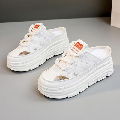 Tênis chinelo ortopédico feminino de verão com cadarço tamancos sapatos tamanho 42 mulher plataforma alta chinelo anabela chinelos brancos slides