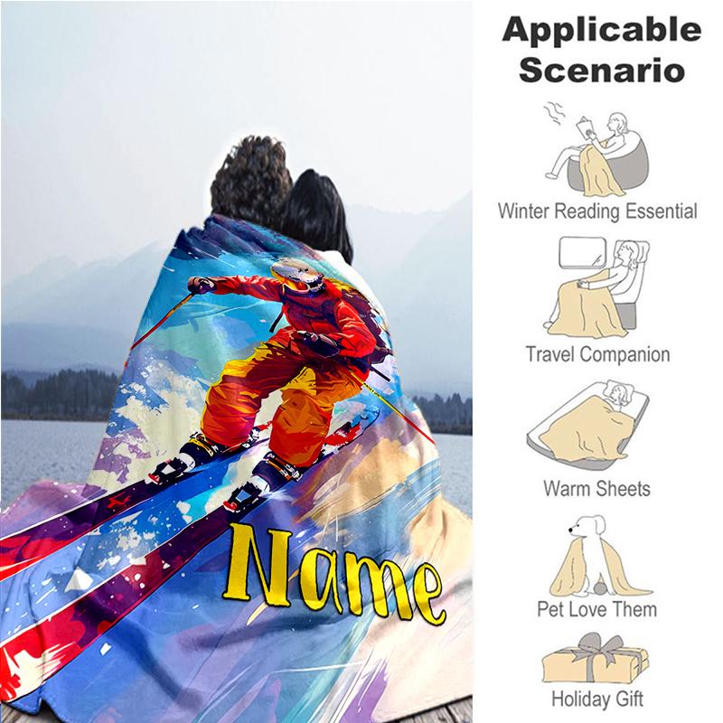 Skiers Shawl Blanket Personalized Name Option Soft Comfortable Stylish For Bedroom Bed Sofa Office Camping Warming Perfect Gift For All Seasons