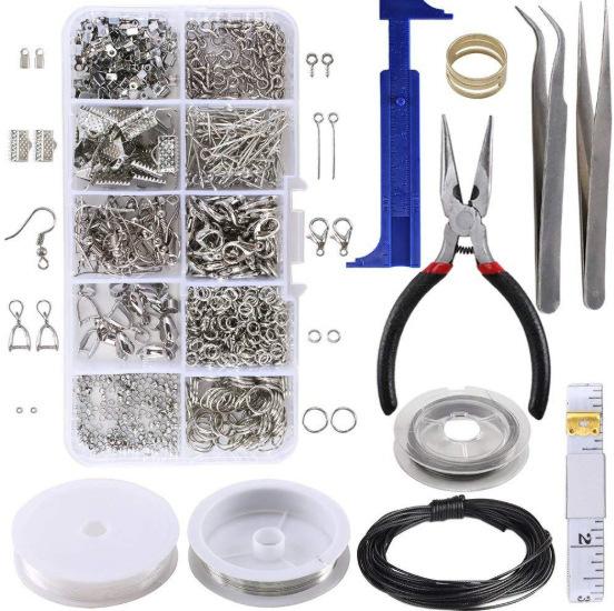 Diy Jewelry Accessories 10-Grid Boxed Earrings Jewelry Set, Ear Hook Open Ring Pointed Nose Pliers