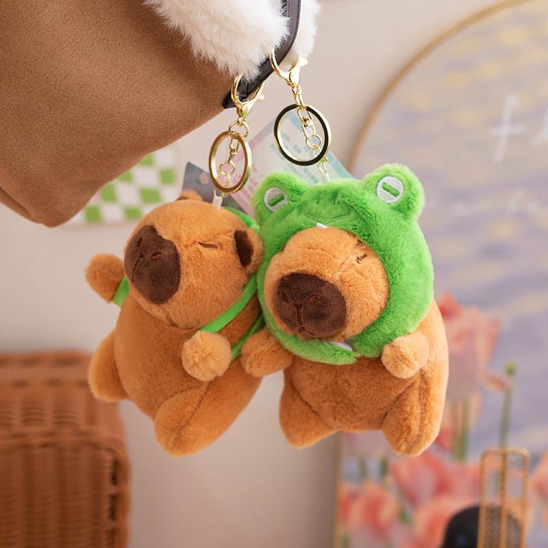 Hat Orange Frog Capybara With Backpack Plush Keychain Toy Decoration Pendant