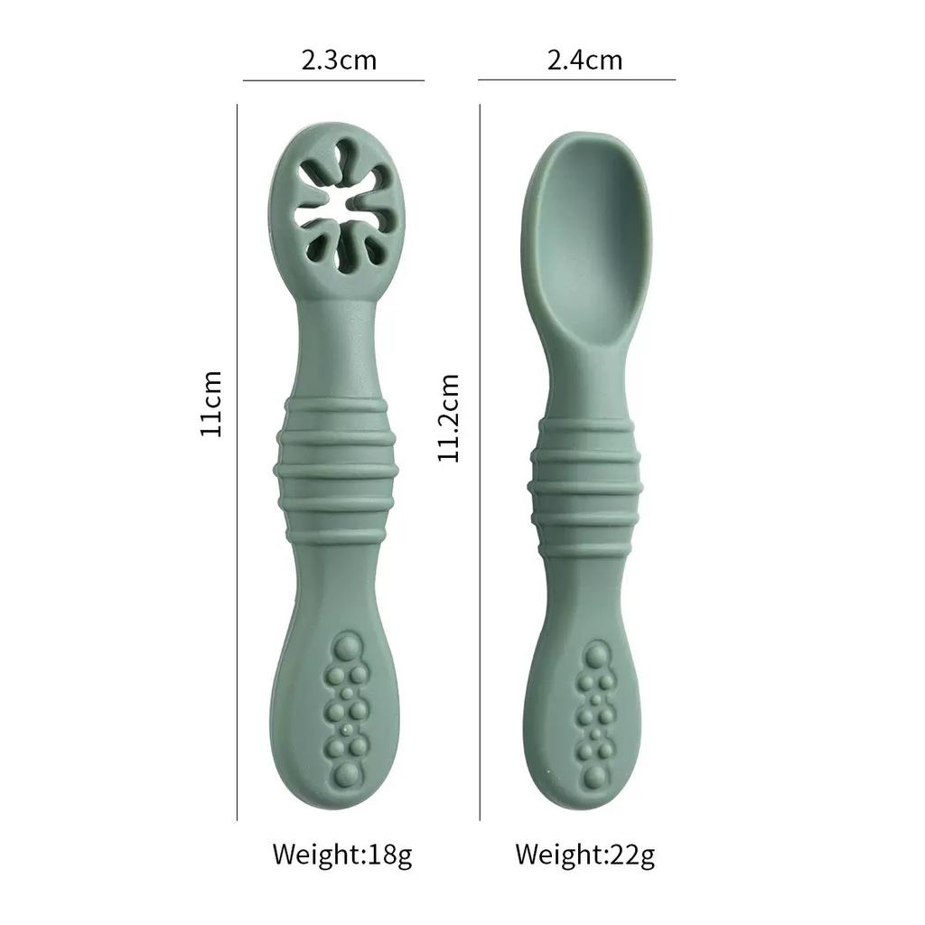 2Pcs/Set Baby Silicone Grinding Training Spoon Feeding Complementary Food Rice Paste Double Headed Soft Spoon Sticky Licking Rod