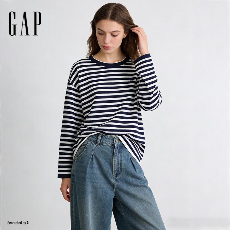 Gap Women's Logo Embroidered Striped Knit Top