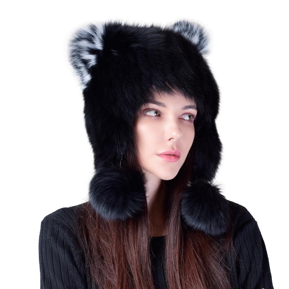 Fox Ears Fluffy Lei Feng Hat Women's Winter Warm Ear Hat Cute Windproof and Cold Cycling Fur Hat