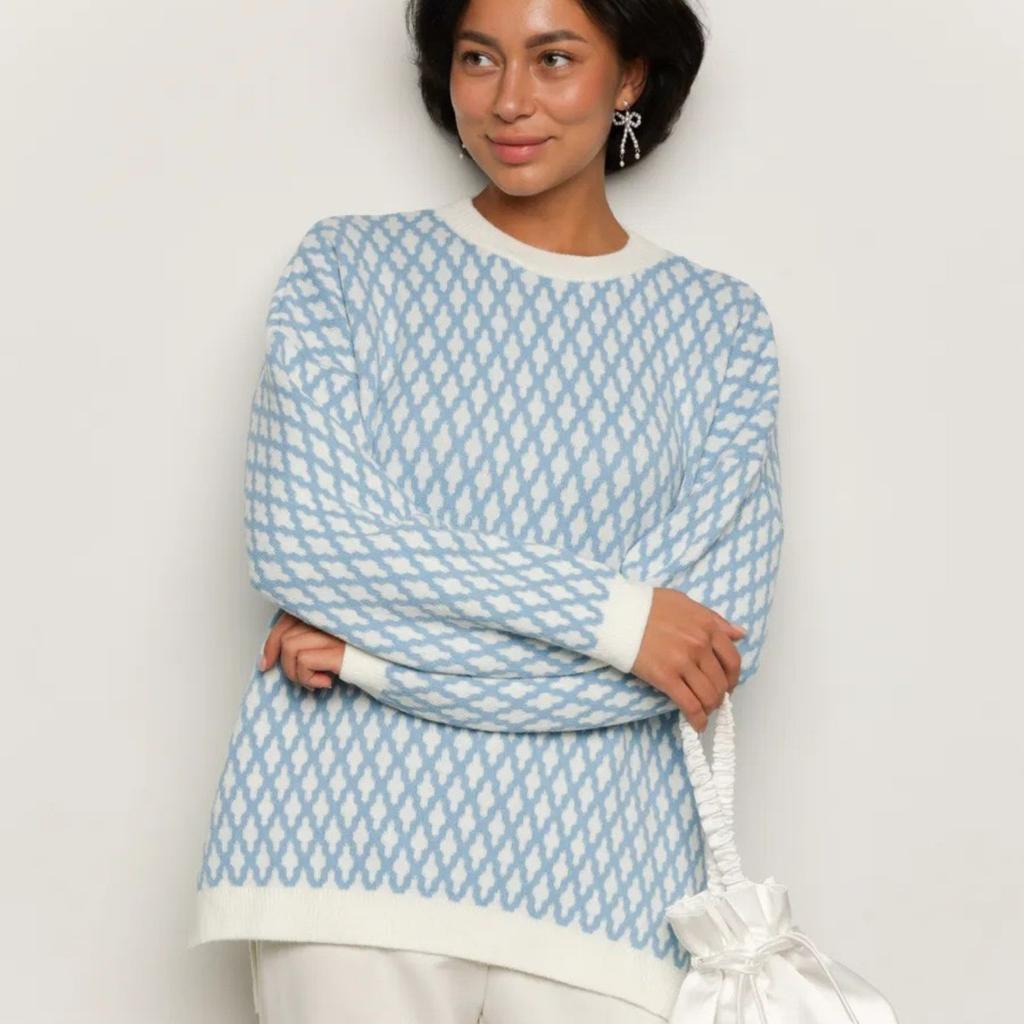 Oversized Plaid Sweater for Women Autumn Winter Soft Warm Pullovers Knitted Top