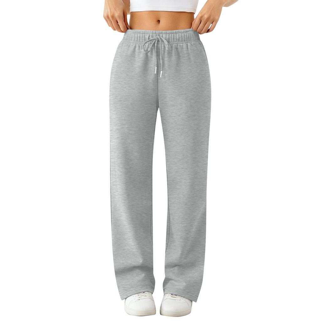 Pantalon droit taille haute pour la salle de sport, le trajet, la maison, le jogging pour femmes, pantalon de sport chaud à jambes larges, doublure en laine, cordon de serrage