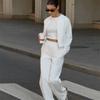 Europe, America, autumn and winter new fashion casual short waist zipper jacket straight pants sweater set