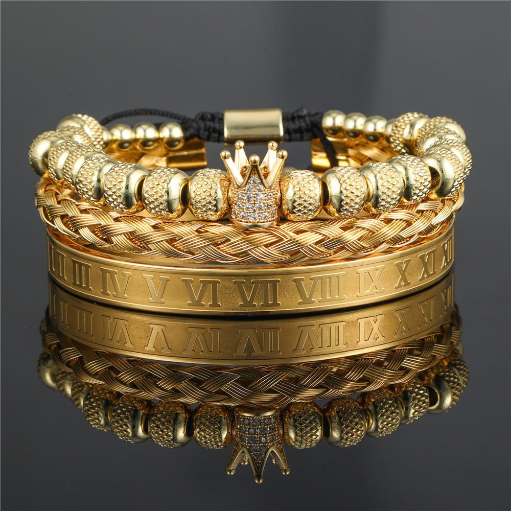 Vintage Crown Stainless Steel Bracelet Set With Letter And Number Charms For Men And Women