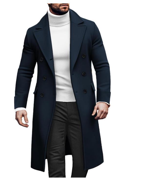 European 2024 Men's Double-Breasted Wool Overcoat In Stock