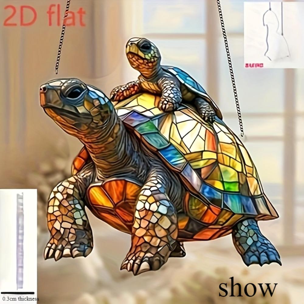 2D Flat Painted Glass Style Turtle Catcher - Acrylic Wall Decoration, Colorful Marine Life Suitable for Home or Room Decoration Pendant