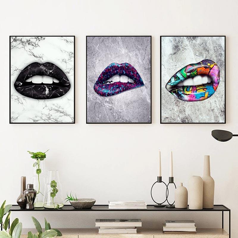 Nordic Abstract Sexy Lips Poster and Prints Neon Effect Graffiti Priceless Lips Canvas Painting Pictures For Home Shop Decor