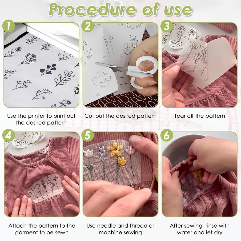 10Pcs Sticky Wash Away Embroidery Stabilizer Self-Adhesive Printable A4 Size Paper Stabilizer 8.2" X 11.7"