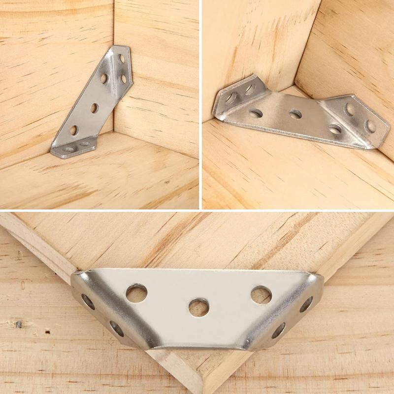 20-1PC Stainless Steel Angle Corner Brackets Universal Furniture Corner Connector Brace Joint Fastener Bedframe Cabinet Drawer
