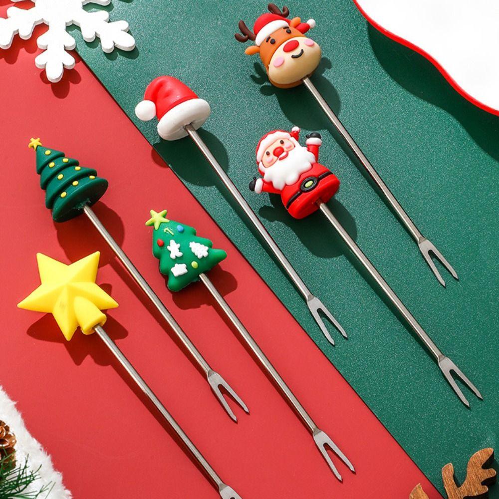 6PCS Stainless Steel Coffee Stirring Fork Multi-Purpose Ice Cream Fork Holiday Gift