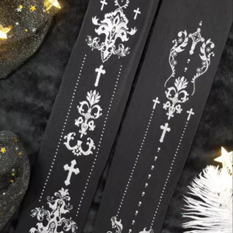 Women's Japanese Gothic Grunge Pantyhose Stockings Harajuku Aesthetic Crosses Print Opaque Tights Leggings Hosiery