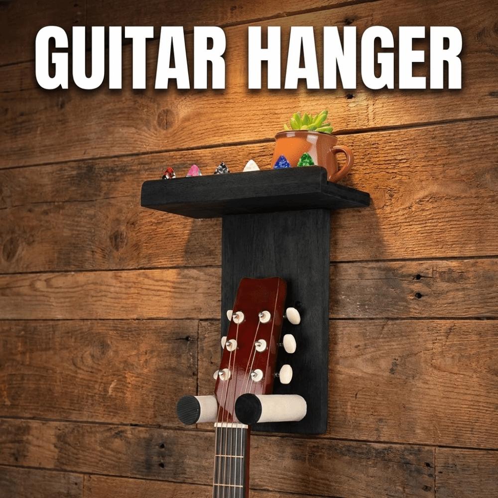 Wooden Guitar Hanger with Shelf String Instrument Storage Rack Wall Mount Guitar Racks  for Home