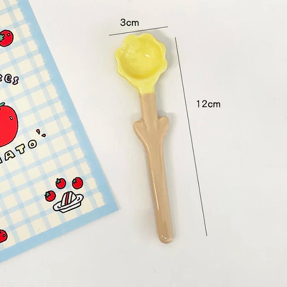 Ceramic Flower Spoon Tulip Shaped Cute Milk Ice Cream Dessert Soup Spoon With Long Handle Kitchen Tableware Accessories